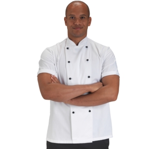 White Unisex Chefs Jacket Short Sleeves Press Stud Close 