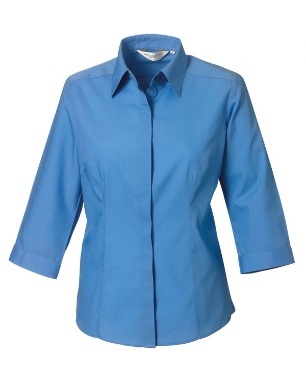 Ladies' 3/4 Sleeve Polycotton Easy Care Fitted Poplin Shirt
