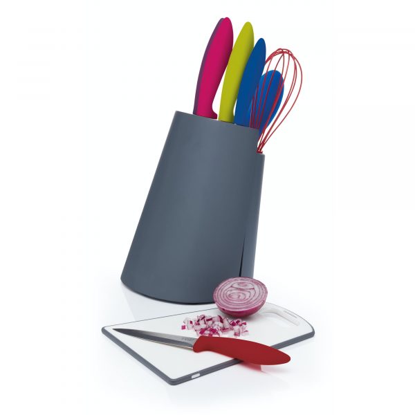 Colourworks 6 Piece Knife Block Set with Wooden Block and Chopping Board